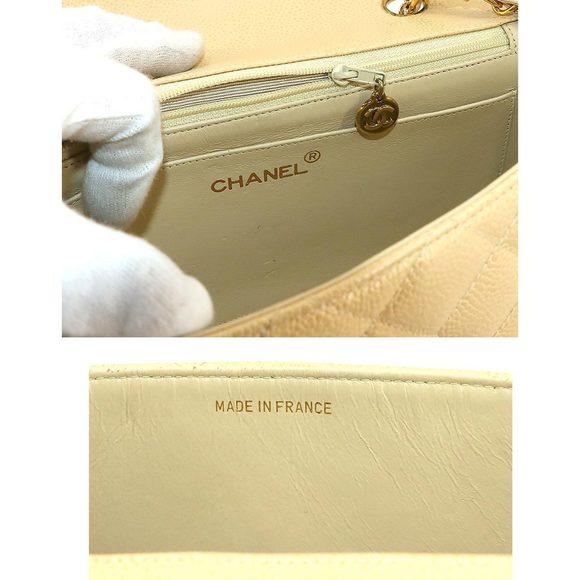 CHANEL Diana 25 Matelasse Chain Shoulder Bag Caviar Skin Beige A01165 - Picture 7 of 10
